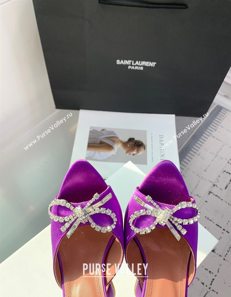 Amina Muaddi Rosie Strass-Embellished Bow Slides Sandal 9.5cm in Satin Purple2 2025 0219 (KER-250219051)