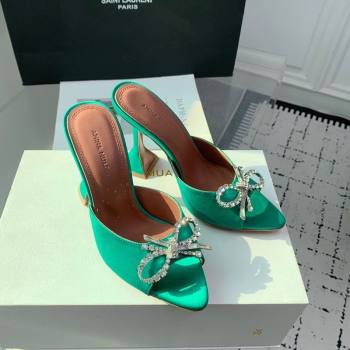 Amina Muaddi Rosie Strass-Embellished Bow Slides Sandal 9.5cm in Satin Green 2025 0219 (KER-250219053)