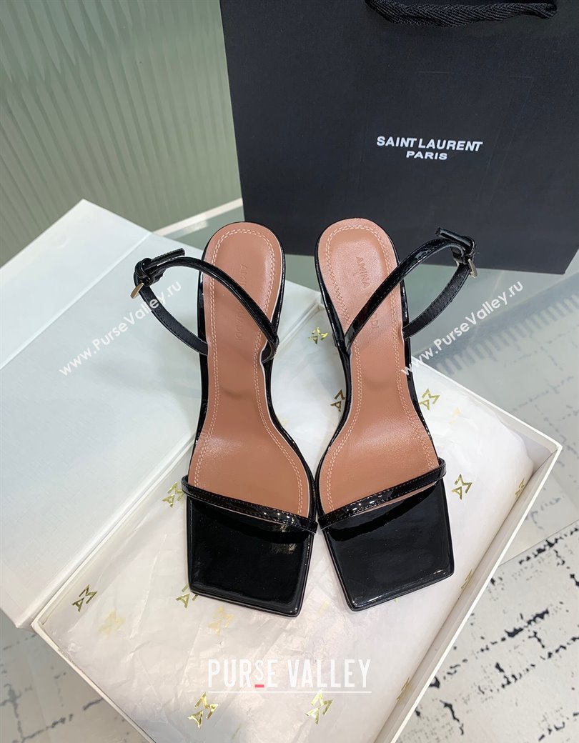 Amina Muaddi Maya Square-toe Sandals 10cm in Patent Calfskin Black 2025 0219 (KER-250219066)