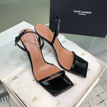 Amina Muaddi Maya Square-toe Sandals 10cm in Patent Calfskin Black 2025 0219 (KER-250219066)
