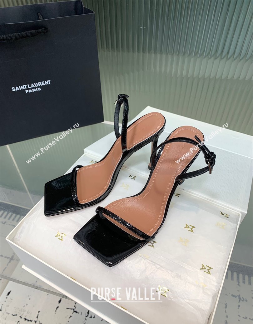 Amina Muaddi Maya Square-toe Sandals 10cm in Patent Calfskin Black 2025 0219 (KER-250219066)