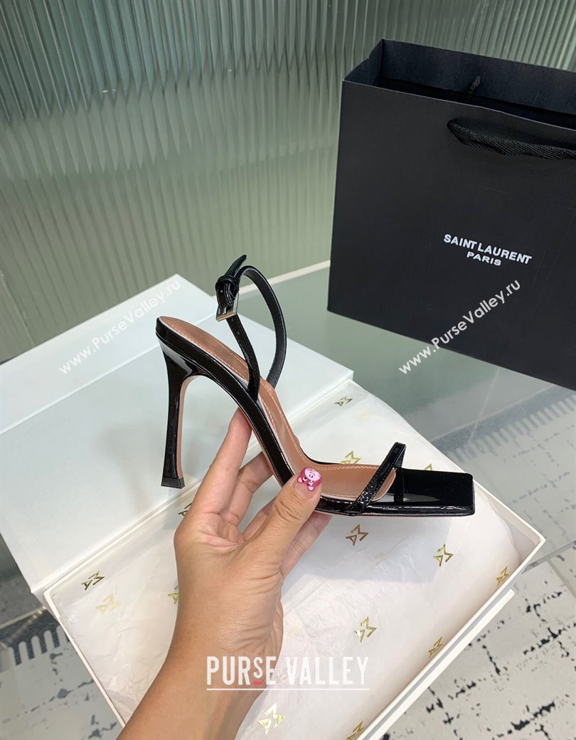 Amina Muaddi Maya Square-toe Sandals 10cm in Patent Calfskin Black 2025 0219 (KER-250219066)