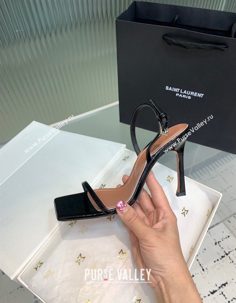 Amina Muaddi Maya Square-toe Sandals 10cm in Patent Calfskin Black 2025 0219 (KER-250219066)
