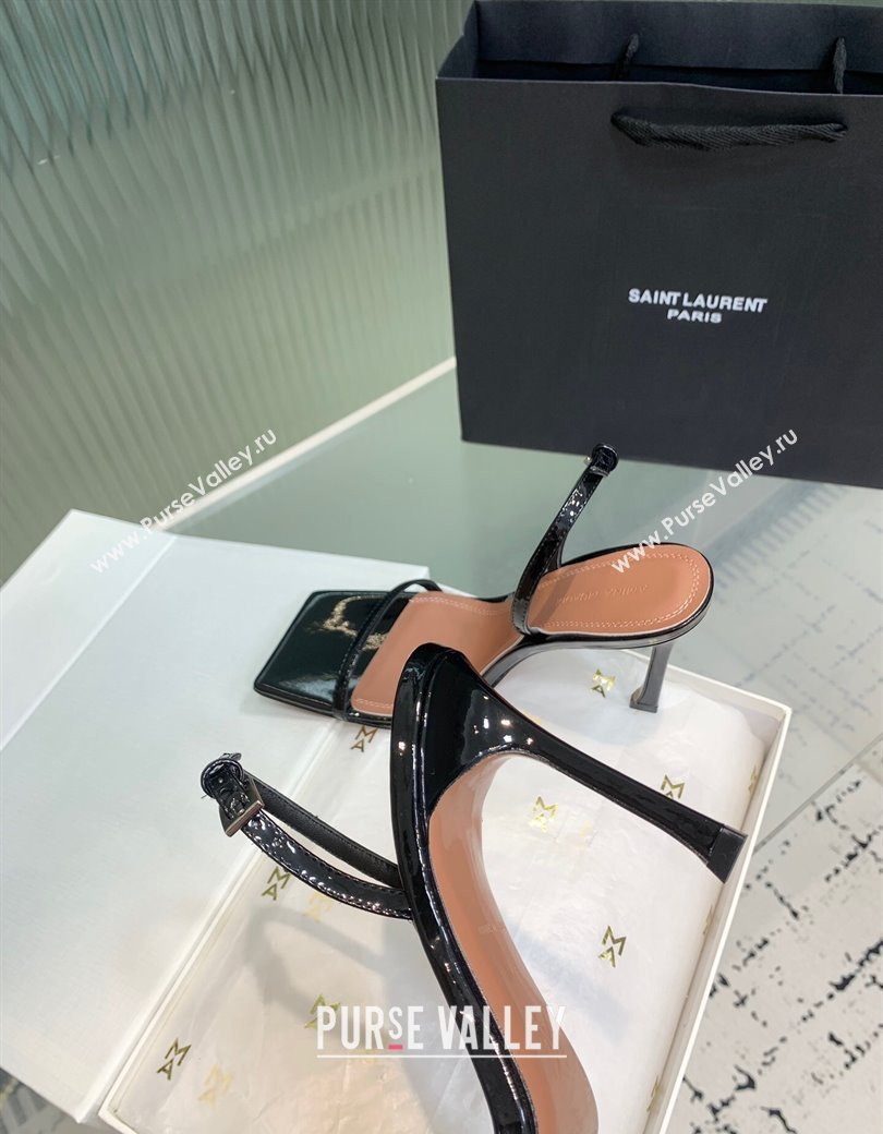Amina Muaddi Maya Square-toe Sandals 10cm in Patent Calfskin Black 2025 0219 (KER-250219066)