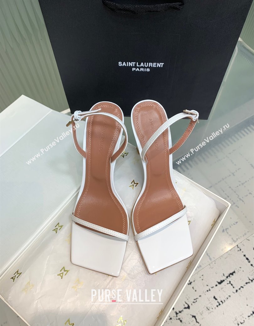 Amina Muaddi Maya Square-toe Sandals 10cm in Patent Calfskin White 2025 0219 (KER-250219067)