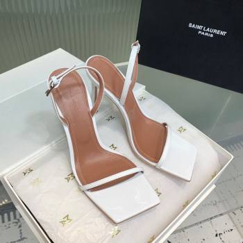 Amina Muaddi Maya Square-toe Sandals 10cm in Patent Calfskin White 2025 0219 (KER-250219067)