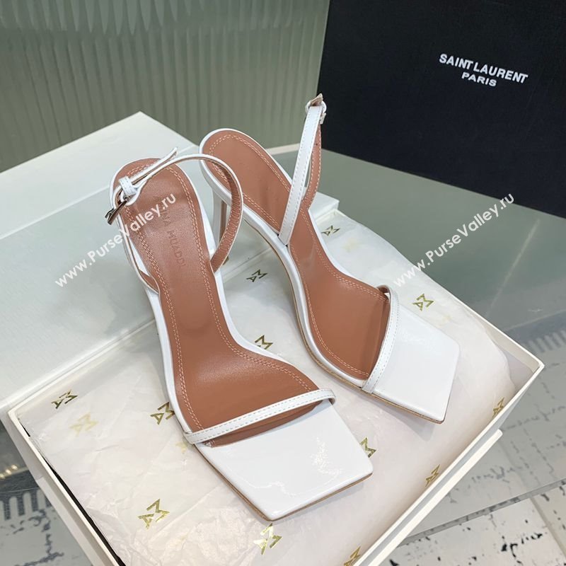 Amina Muaddi Maya Square-toe Sandals 10cm in Patent Calfskin White 2025 0219 (KER-250219067)