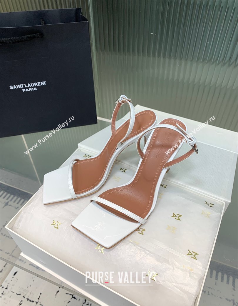 Amina Muaddi Maya Square-toe Sandals 10cm in Patent Calfskin White 2025 0219 (KER-250219067)