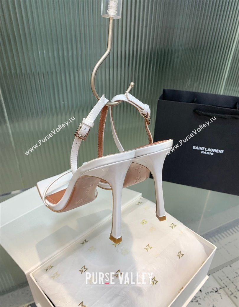 Amina Muaddi Maya Square-toe Sandals 10cm in Patent Calfskin White 2025 0219 (KER-250219067)
