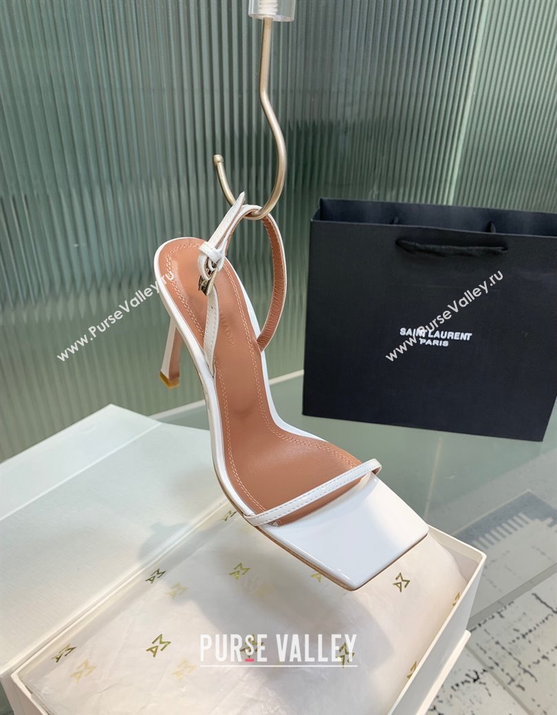Amina Muaddi Maya Square-toe Sandals 10cm in Patent Calfskin White 2025 0219 (KER-250219067)