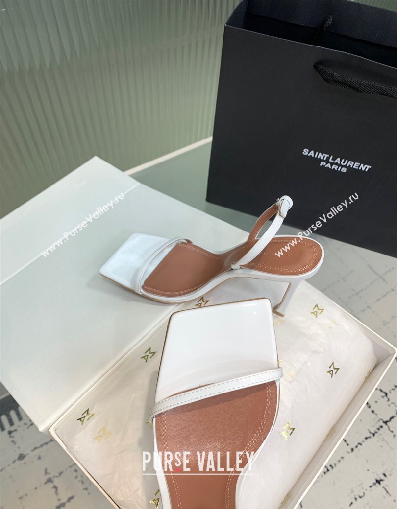 Amina Muaddi Maya Square-toe Sandals 10cm in Patent Calfskin White 2025 0219 (KER-250219067)