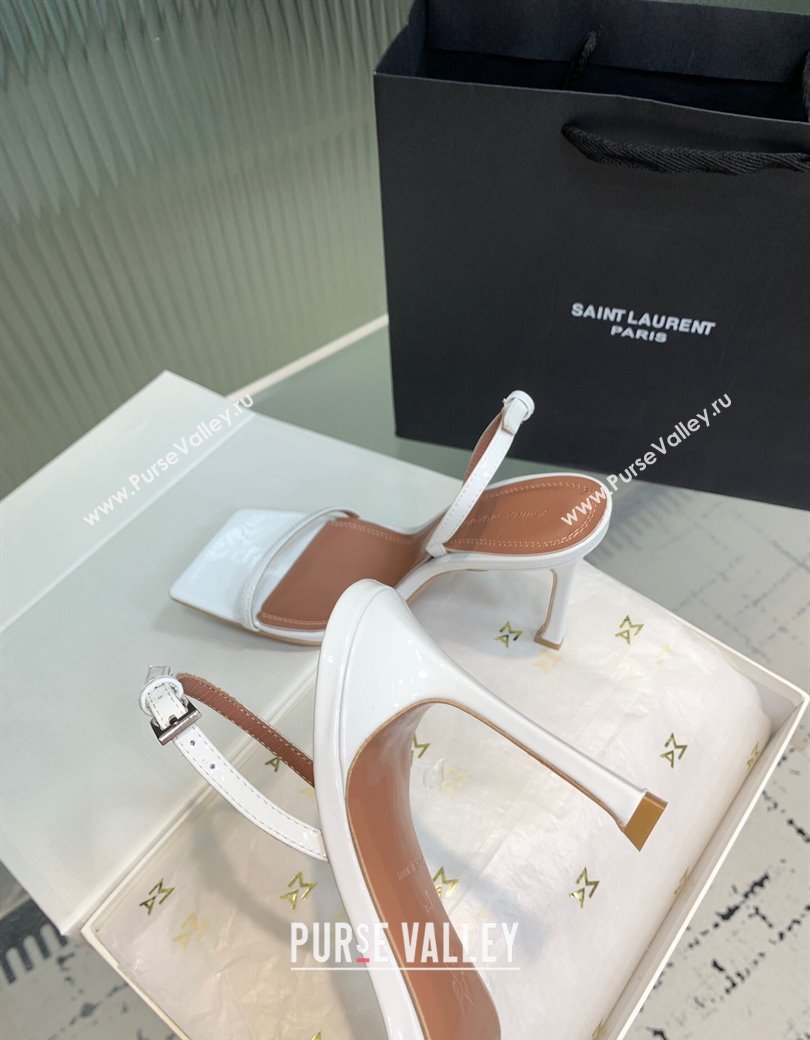 Amina Muaddi Maya Square-toe Sandals 10cm in Patent Calfskin White 2025 0219 (KER-250219067)