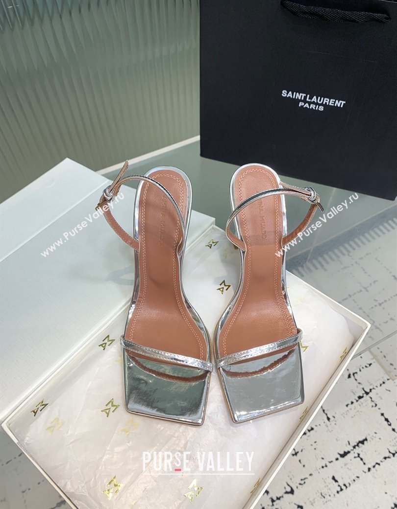 Amina Muaddi Maya Square-toe Sandals 10cm in Metallic Calfskin Silver 2025 0219 (KER-250219070)
