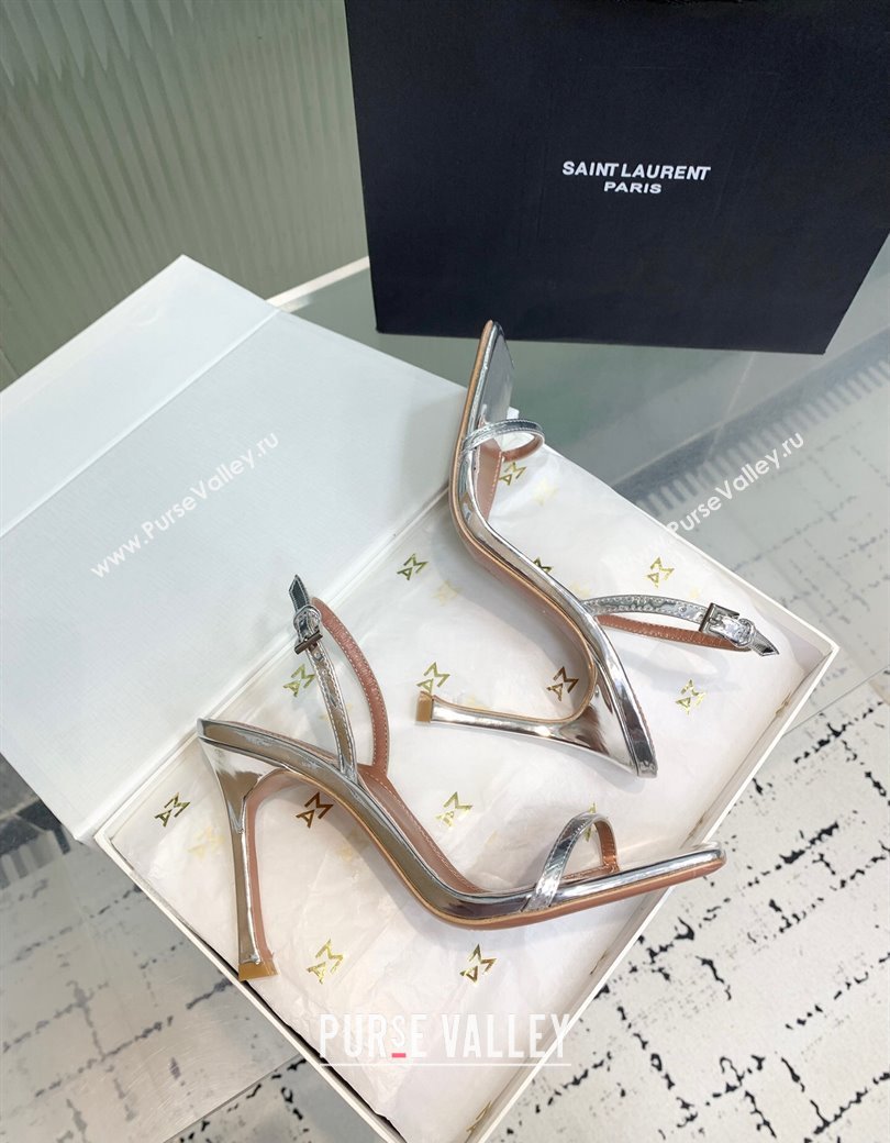 Amina Muaddi Maya Square-toe Sandals 10cm in Metallic Calfskin Silver 2025 0219 (KER-250219070)