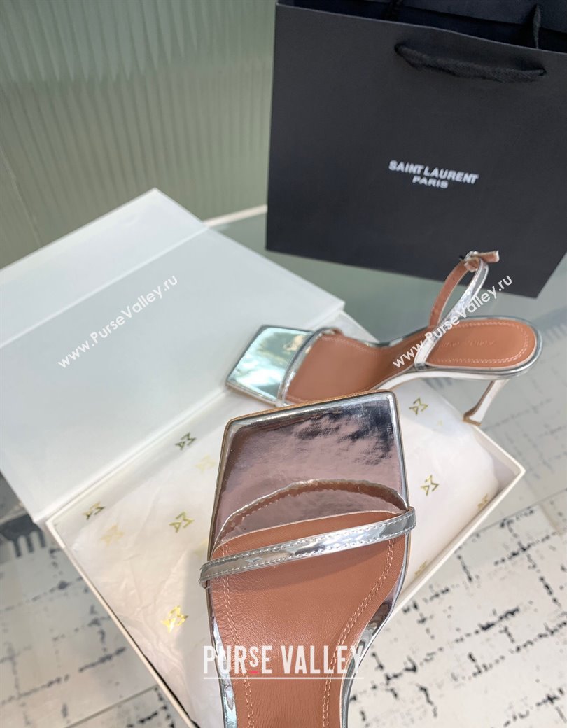 Amina Muaddi Maya Square-toe Sandals 10cm in Metallic Calfskin Silver 2025 0219 (KER-250219070)