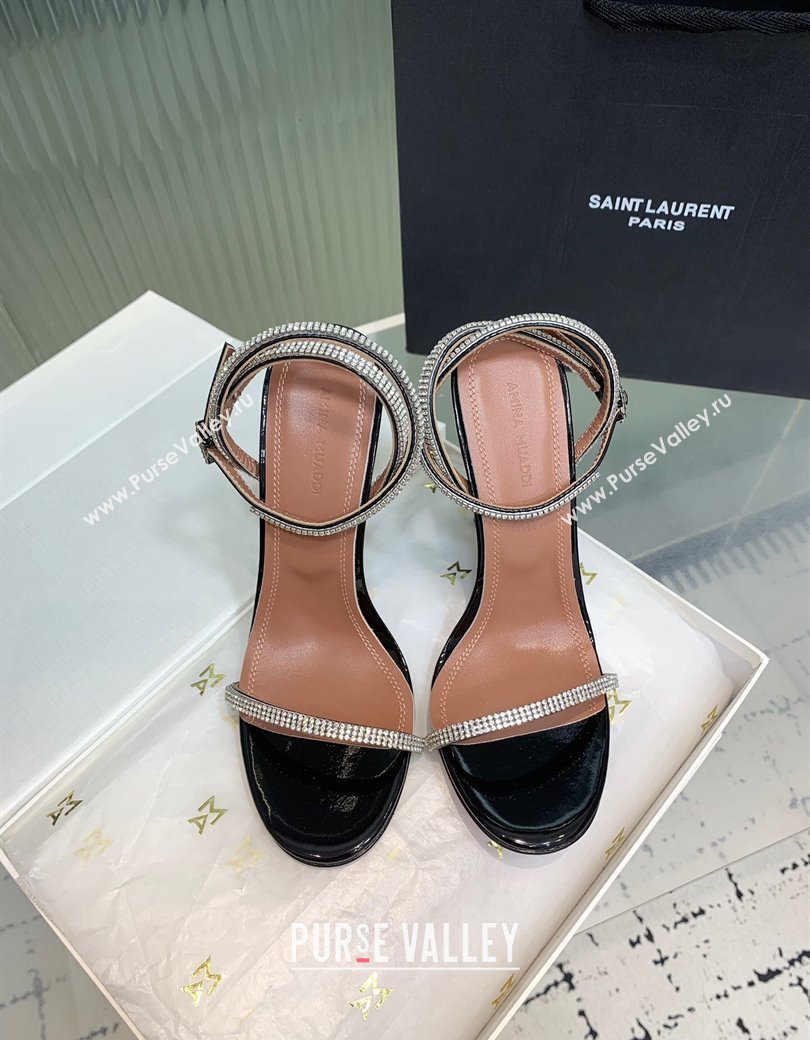 Amina Muaddi Vita Heeled Sandals 10cm in Mirror Leather and Strass with Strap Black 2025 (KER-250219071)