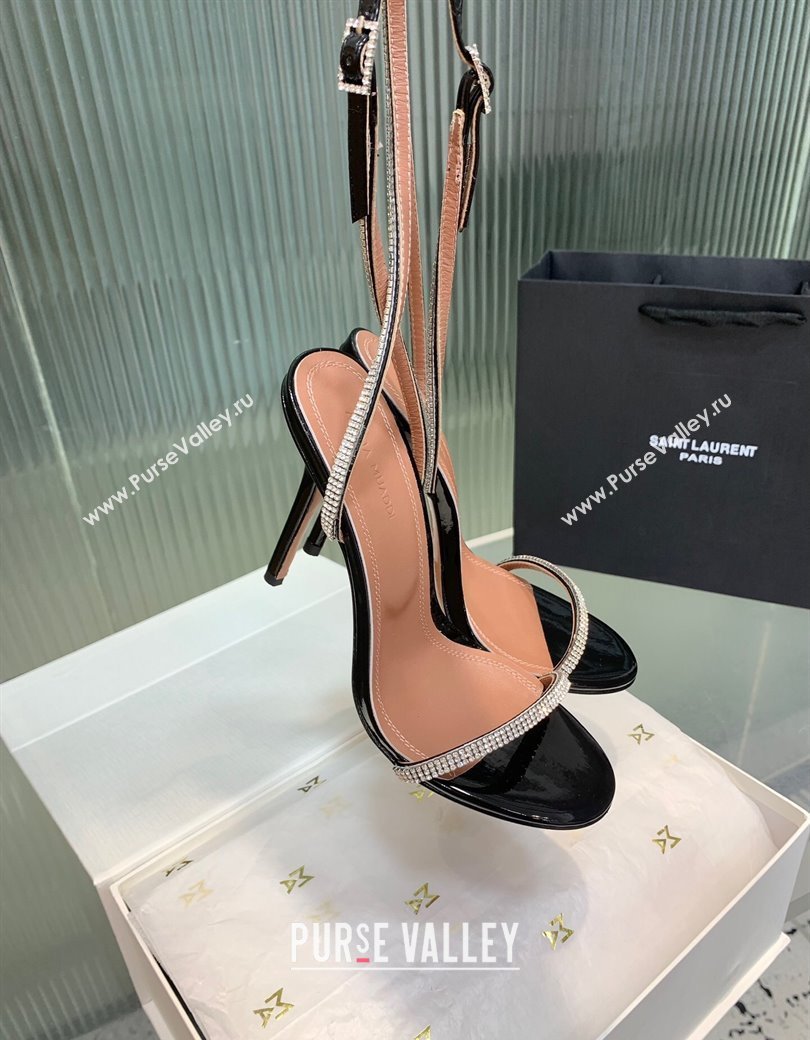 Amina Muaddi Vita Heeled Sandals 10cm in Mirror Leather and Strass with Strap Black 2025 (KER-250219071)