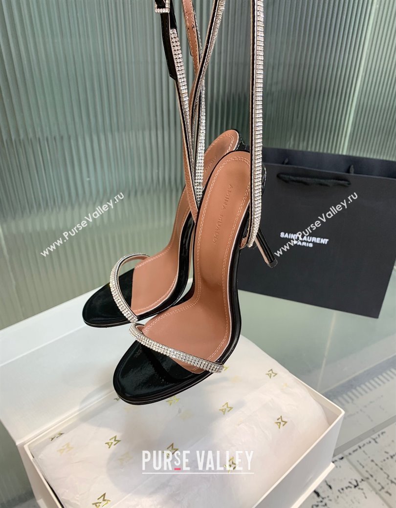 Amina Muaddi Vita Heeled Sandals 10cm in Mirror Leather and Strass with Strap Black 2025 (KER-250219071)