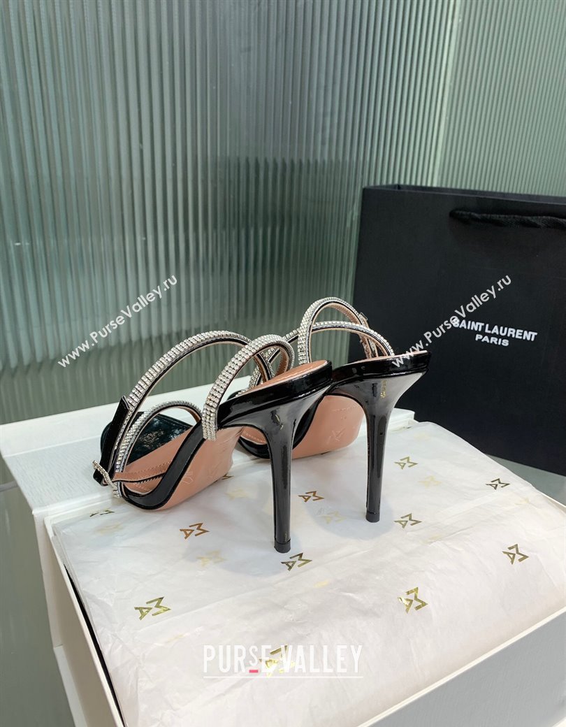Amina Muaddi Vita Heeled Sandals 10cm in Mirror Leather and Strass with Strap Black 2025 (KER-250219071)