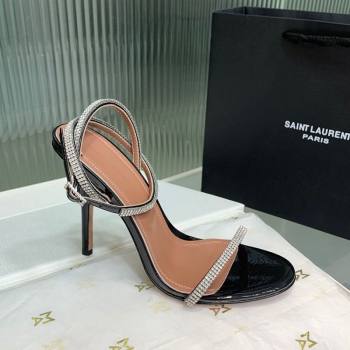 Amina Muaddi Vita Heeled Sandals 10cm in Mirror Leather and Strass with Strap Black 2025 (KER-250219071)