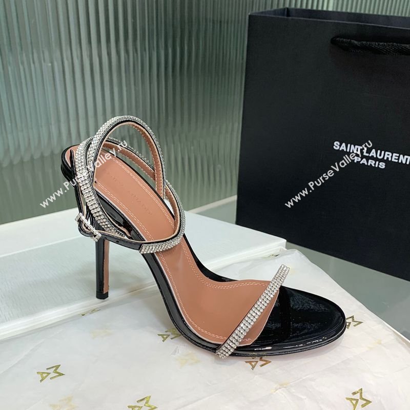 Amina Muaddi Vita Heeled Sandals 10cm in Mirror Leather and Strass with Strap Black 2025 (KER-250219071)