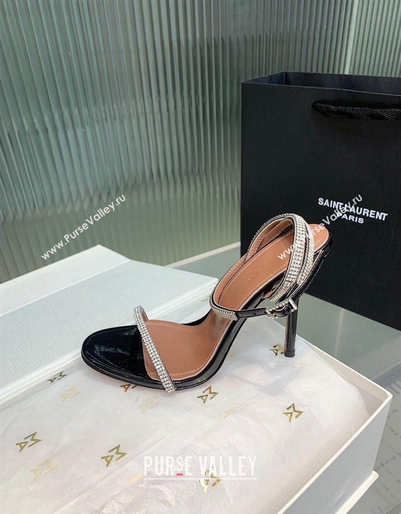 Amina Muaddi Vita Heeled Sandals 10cm in Mirror Leather and Strass with Strap Black 2025 (KER-250219071)