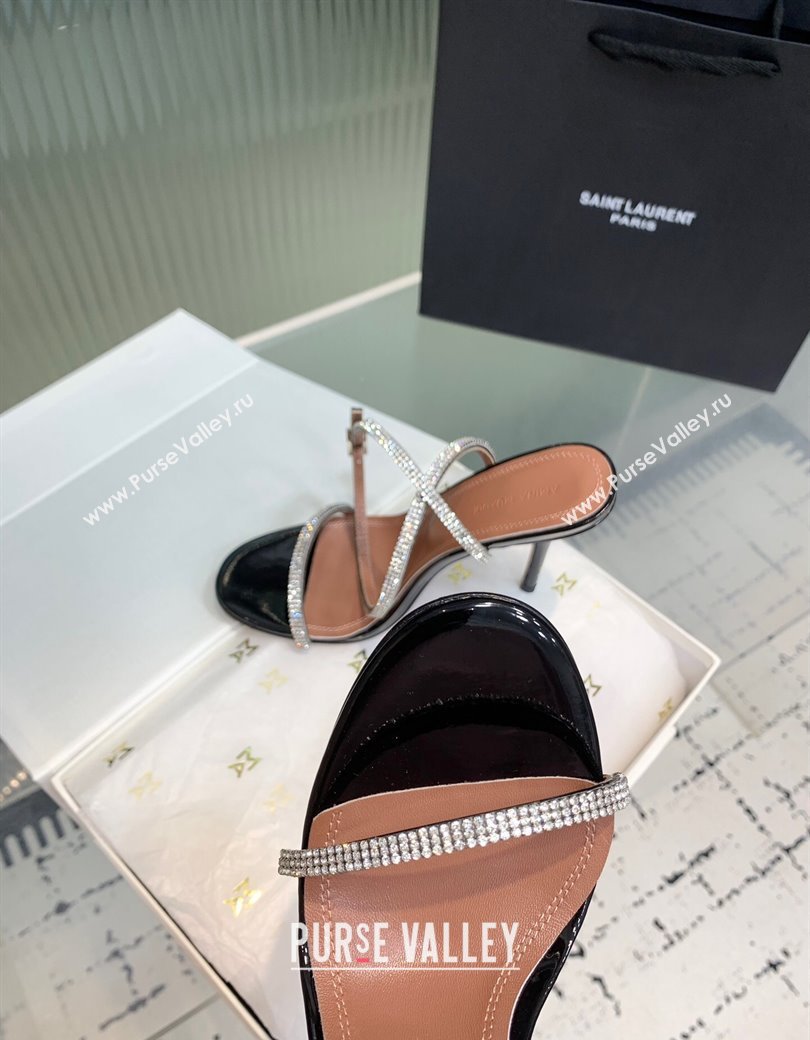 Amina Muaddi Vita Heeled Sandals 10cm in Mirror Leather and Strass with Strap Black 2025 (KER-250219071)