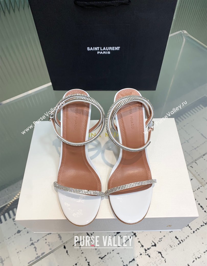 Amina Muaddi Vita Heeled Sandals 10cm in Mirror Leather and Strass with Strap White 2025 (KER-250219072)