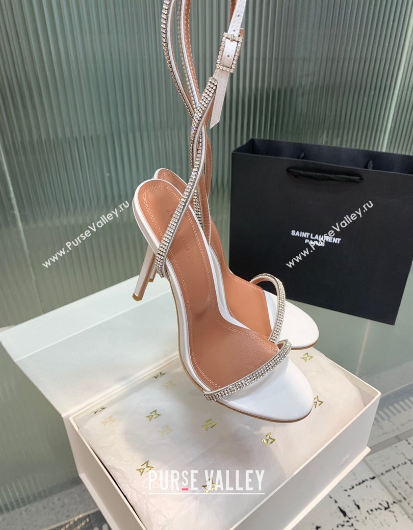 Amina Muaddi Vita Heeled Sandals 10cm in Mirror Leather and Strass with Strap White 2025 (KER-250219072)