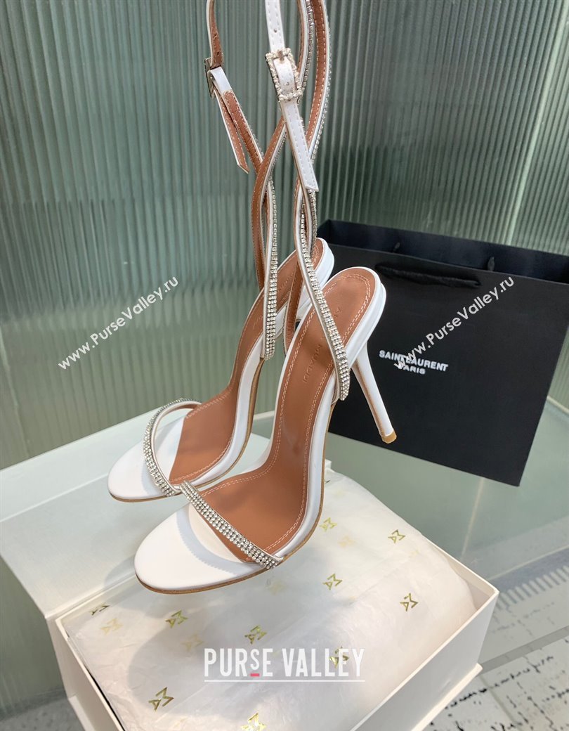 Amina Muaddi Vita Heeled Sandals 10cm in Mirror Leather and Strass with Strap White 2025 (KER-250219072)