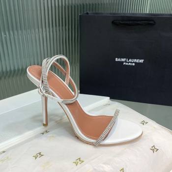 Amina Muaddi Vita Heeled Sandals 10cm in Mirror Leather and Strass with Strap White 2025 (KER-250219072)