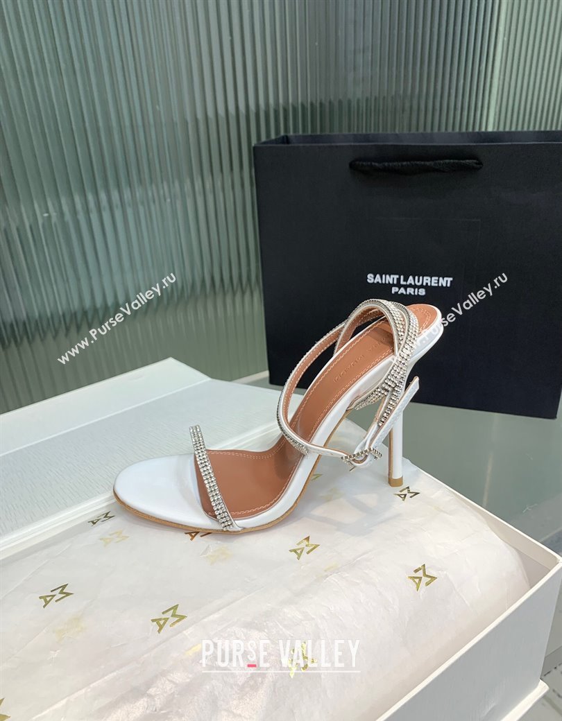 Amina Muaddi Vita Heeled Sandals 10cm in Mirror Leather and Strass with Strap White 2025 (KER-250219072)