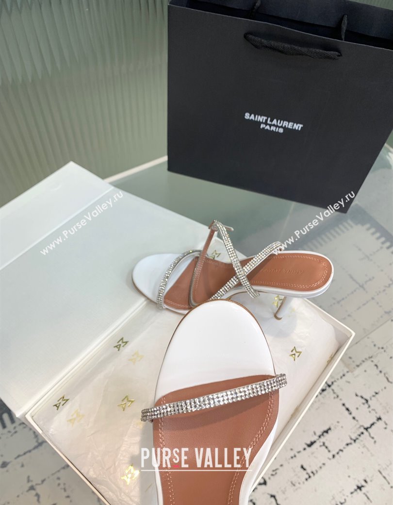 Amina Muaddi Vita Heeled Sandals 10cm in Mirror Leather and Strass with Strap White 2025 (KER-250219072)