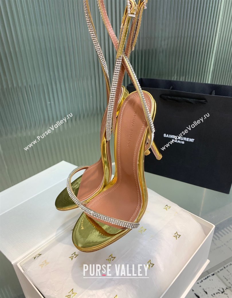 Amina Muaddi Vita Heeled Sandals 10cm in Mirror Leather and Strass with Strap Gold 2025 (KER-250219074)