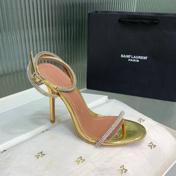 Amina Muaddi Vita Heeled Sandals 10cm in Mirror Leather and Strass with Strap Gold 2025 (KER-250219074)