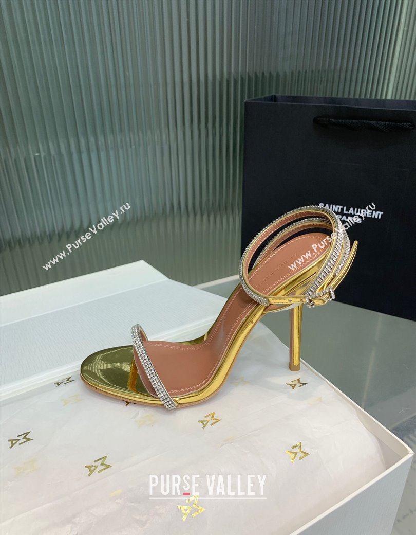 Amina Muaddi Vita Heeled Sandals 10cm in Mirror Leather and Strass with Strap Gold 2025 (KER-250219074)
