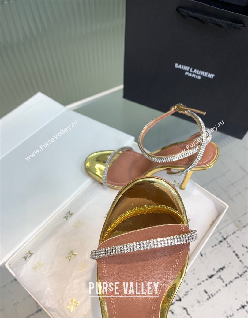Amina Muaddi Vita Heeled Sandals 10cm in Mirror Leather and Strass with Strap Gold 2025 (KER-250219074)