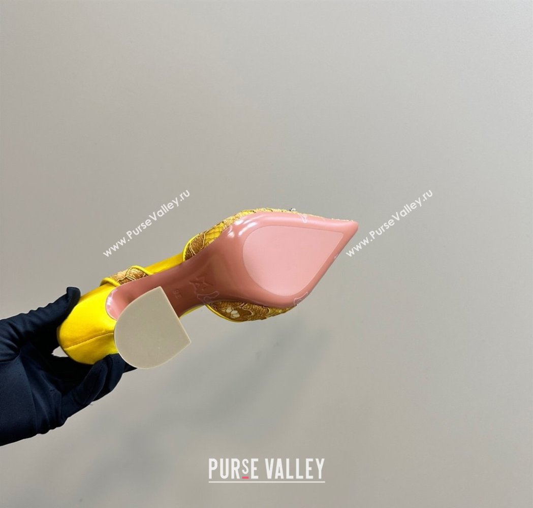 Amina Muaddi Begum Embellished Slingback Pumps 9.8 cm in Lace and Strass Buckle Yellow 2025 0219 (MD-250219030)