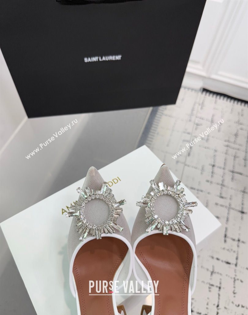 Amina Muaddi Begum Embellished Slingback Pumps 9.5cm in Mesh and Strass Buckle White 2025 0604 (KER-250604118)