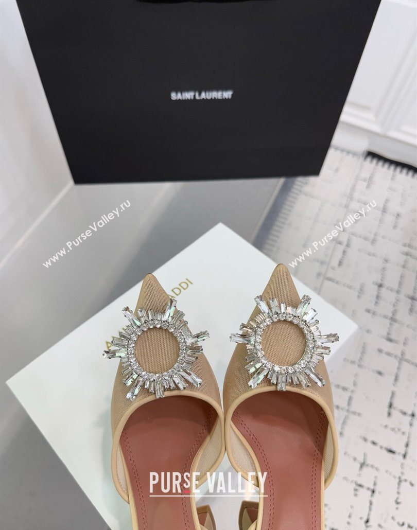 Amina Muaddi Begum Embellished Slingback Pumps 9.5cm in Mesh and Strass Buckle Beige 2025 0604 (KER-250604119)