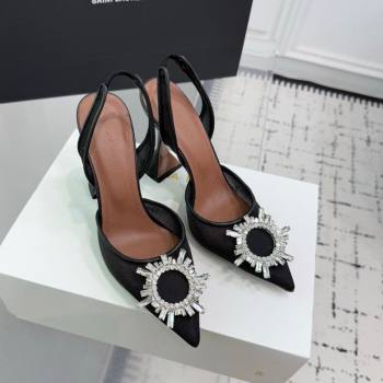 Amina Muaddi Begum Embellished Slingback Pumps 9.5cm in Mesh and Strass Buckle Black 2025 0604 (KER-250604117)