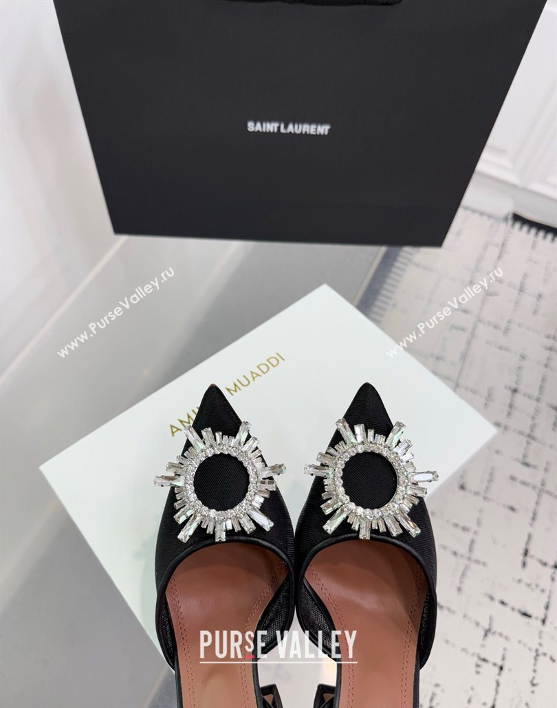 Amina Muaddi Begum Embellished Slingback Pumps 9.5cm in Mesh and Strass Buckle Black 2025 0604 (KER-250604117)