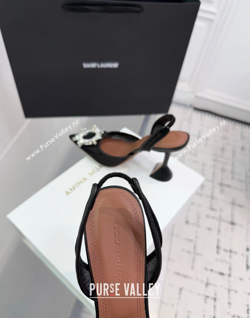 Amina Muaddi Begum Embellished Slingback Pumps 9.5cm in Mesh and Strass Buckle Black 2025 0604 (KER-250604117)