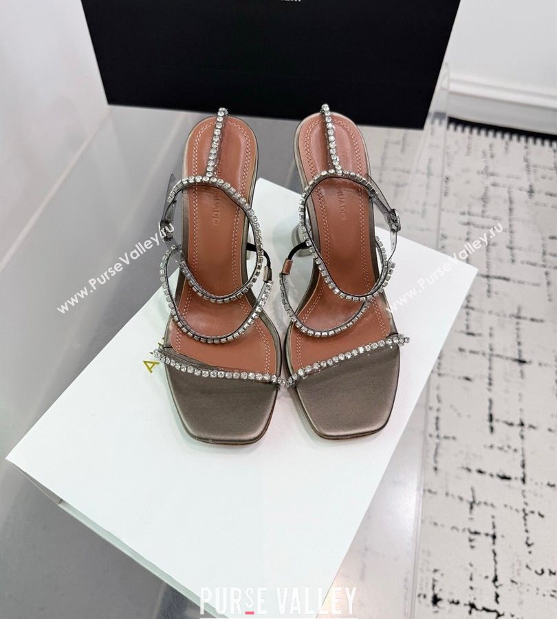 Amina Muaddi Glid Ankle Strap Sandals 9.5cm in PVC and Leather with Strass Grey 2025 AM070902 (KER-250709051)