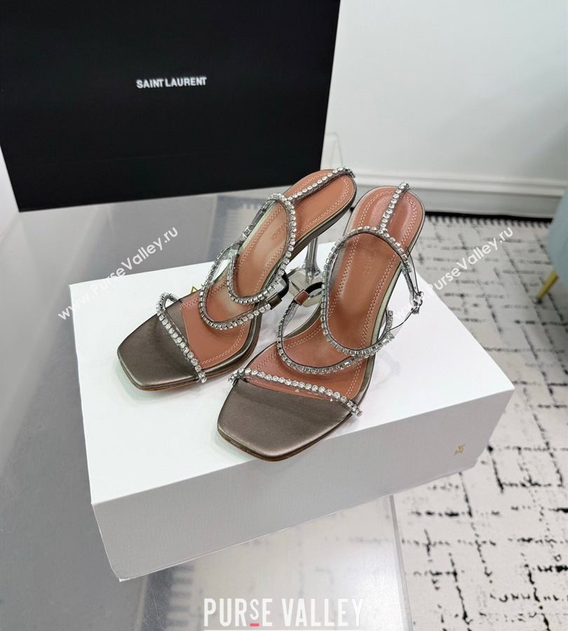 Amina Muaddi Glid Ankle Strap Sandals 9.5cm in PVC and Leather with Strass Grey 2025 AM070902 (KER-250709051)