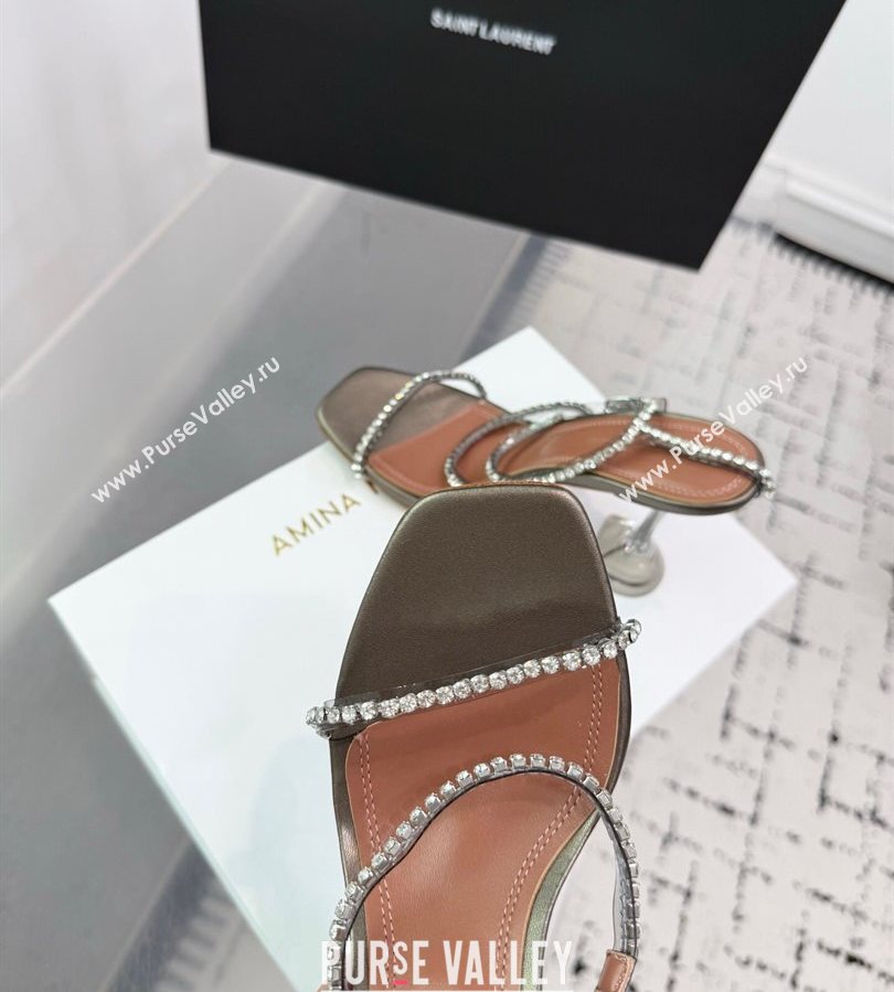 Amina Muaddi Glid Ankle Strap Sandals 9.5cm in PVC and Leather with Strass Grey 2025 AM070902 (KER-250709051)