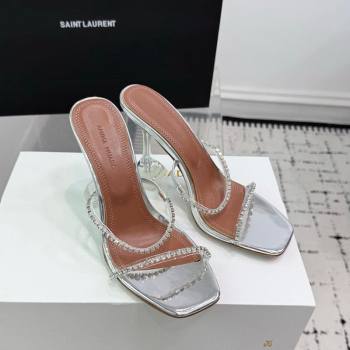 Amina Muaddi Gilda Heel Slides Sandal 9.5cm in PVC and Leather with Strass Silver 2025 AM070903 (KER-250709052)