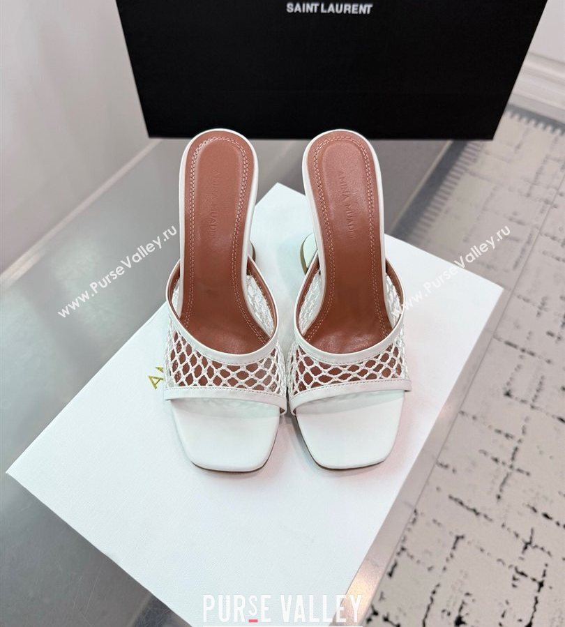 Amina Muaddi Lupita Mesh Heel Slides Sandal 9.5cm White 2025 AM070901 (KER-250709041)