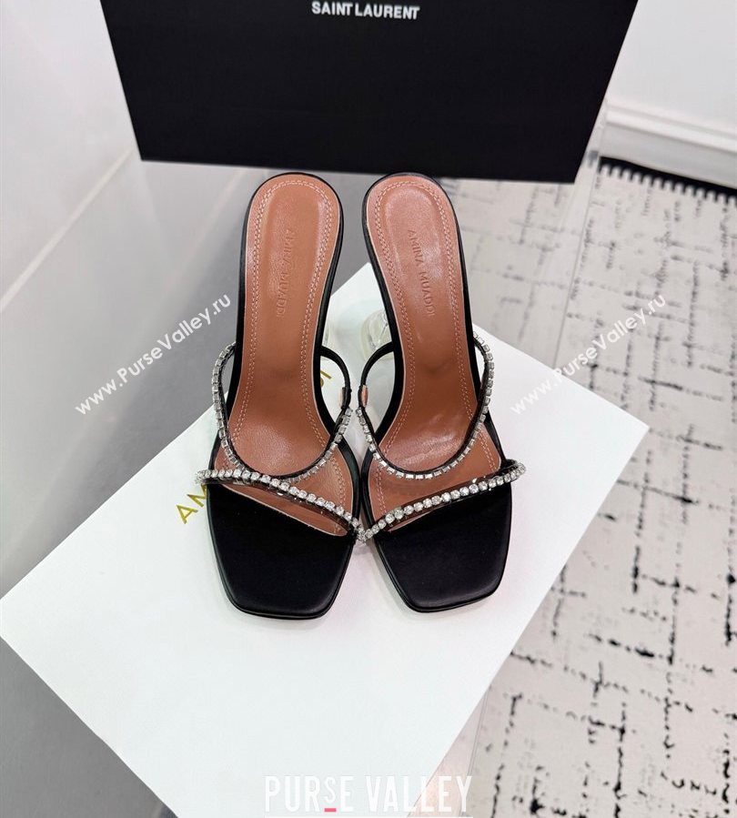 Amina Muaddi Gilda Heel Slides Sandal 9.5cm in PVC and Leather with Strass Black 2025 AM070903 (KER-250709053)