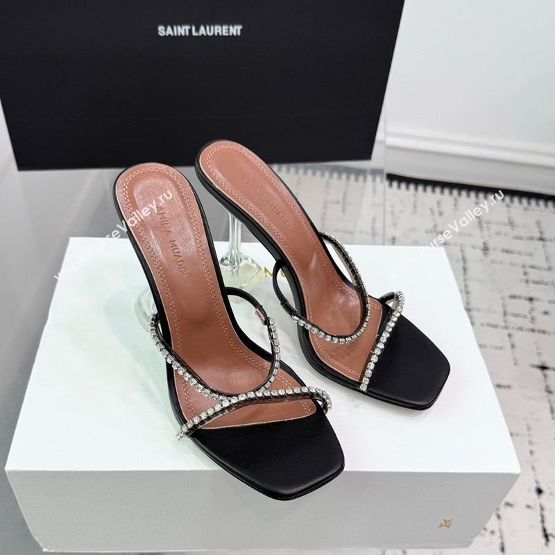 Amina Muaddi Gilda Heel Slides Sandal 9.5cm in PVC and Leather with Strass Black 2025 AM070903 (KER-250709053)